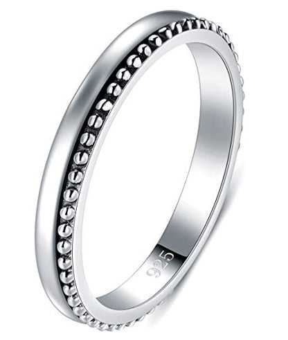 BORUO 925 Sterling Silver Ring High Polish Thin Beaded Bali Stackable Tarnish Resistant Engagement Wedding Band 2mm Ring 4-12