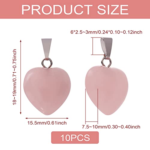 10Pcs Heart Stone Charm Pendants Natural Rose Quartz Gemstone Pendants with Platinum Brass Loops for DIY Necklace Keychains Earring Crafts Supplies - color: Rose Quartz
