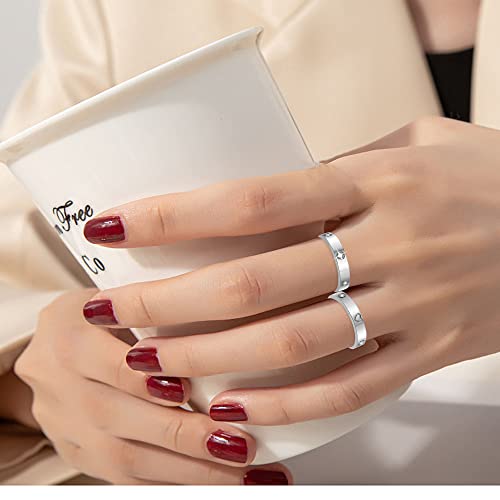 3PCS Love Friendship Ring Gold Ring Sets for Women Stainless Steel Wedding Statement Thumb Ring 18K Gold Silver Rose Plated Cubic Zirconia Rings Jewelry Gifts for Her - color: Silver