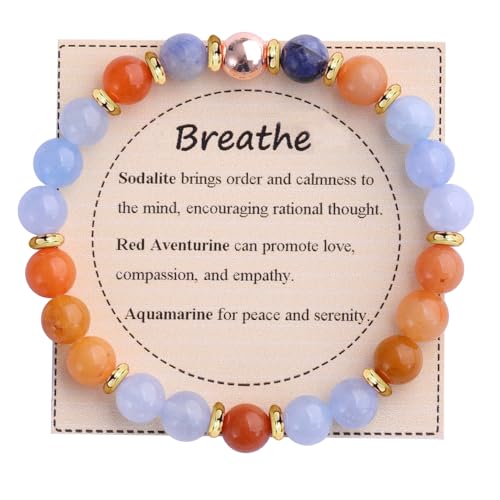KSQS Healing Stone Bead Bracelet for Women, Natural Gemstones Balance Protection Bracelet, Spiritual Crystal Beads Bracelet Anxiety Relief with Meaning Card - color: Breathe