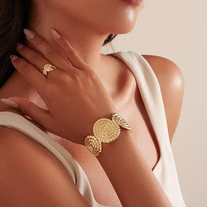 Gold Jewelry Sets for Women Bangle Ring Set Chunky Bangle Bracelet And Ring Statement Jewelry Set for Women - style: Gold-E