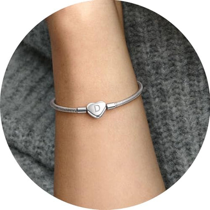Initial Bracelet Heart Clasp Stainless Steel Snake Chain Alphabet Letter Charm Gift for Women Mom Girlfriend Wife - style: D