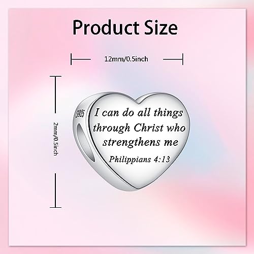 Bible Family Mom Wife Love Heart Dangle Charm 925 Sterling Silver Charms fits Bracelets and Necklace Pendant Bead Charms Jewelry Present for Women Family Friends - style: Bible - I can do all things through Christ charm