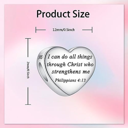 Bible Family Mom Wife Love Heart Dangle Charm 925 Sterling Silver Charms fits Bracelets and Necklace Pendant Bead Charms Jewelry Present for Women Family Friends - style: Bible - I can do all things through Christ charm