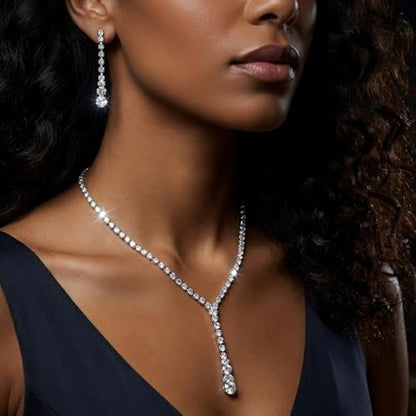 Necklace Set with Linear Drop Earrings for Prom Gala and Evening Social Events