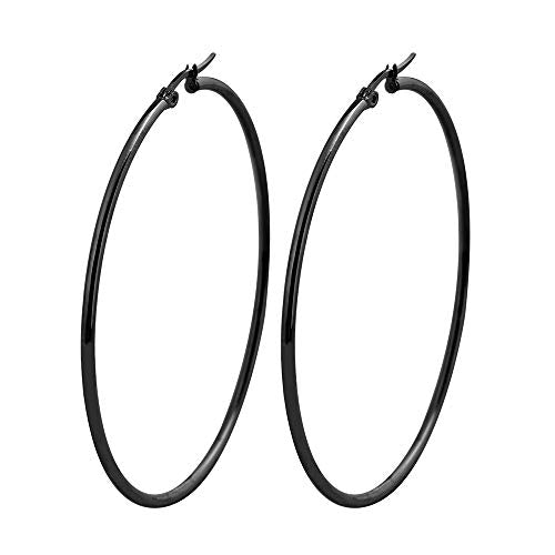 Rounded Hoops Earrings (20mm-60mm Diameter) - color: Black 60mm