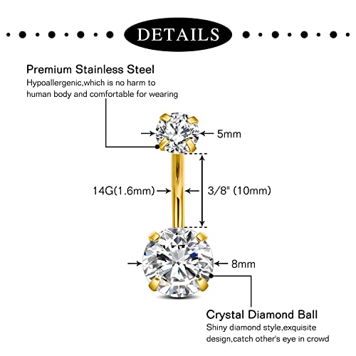 Incaton 14G Cute Heart Stainless Steel Belly Button Rings Belly Piercing Jewelry Diamond Belly Rings for Women Navel Piercing Jewelry - color: 5pcs Gold 2