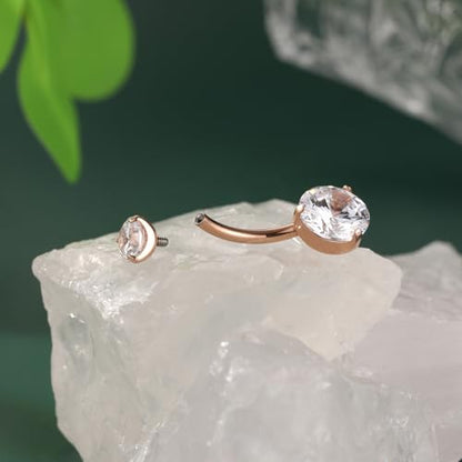 FUNLMO 14G Belly Button Ring Titanium Belly Button Piercing Belly Ring Internally Threaded Navel Piercing Jewelry - color: Rose gold-Clear CZ
