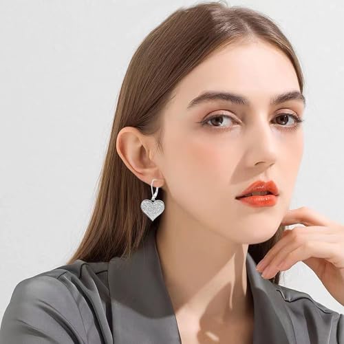 Sparkling Rhinestone Heart Hoop Earrings for Women Charming Heart-Shaped Huggie Earrings Valentine Day Jewelry - color: Silver