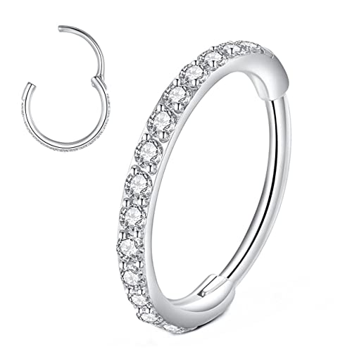 CZ Hinged Segment Nose Rings Hoop 316L Surgical Steel Cubic Zirconia Conch Daith Helix Tragus Body Piercing Jewelry Lip Rings Cartilage Earrings 20G 18G 16G Stainless Steel Septum Clicker Ring - color: Silver, size: 20 Gauge 8mm