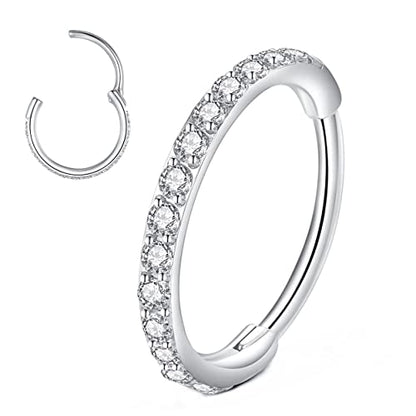 CZ Hinged Segment Nose Rings Hoop 316L Surgical Steel Cubic Zirconia Conch Daith Helix Tragus Body Piercing Jewelry Lip Rings Cartilage Earrings 20G 18G 16G Stainless Steel Septum Clicker Ring - color: Silver, size: 20 Gauge 8mm
