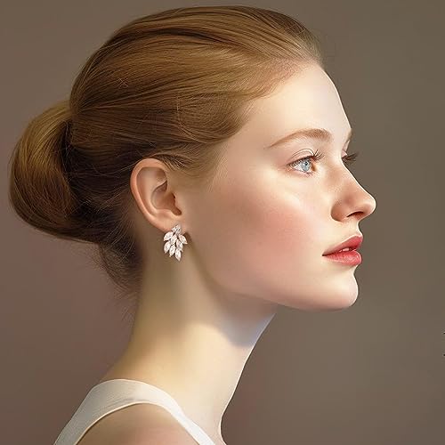 Rhinestone Stud Earrings for Women Small Dainty Crystal Cluster Drop Earrings for Girls Cute Costume Jewelry for Bridal Wedding Party Gift - color: Clear Silver