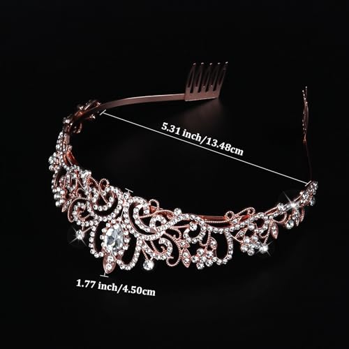 Crystal Tiara Crown Headband Princess Elegant Tiara with Combs for Women Young Ladies Bridal Wedding Prom Birthday Party, Rose Gold - color: Rose Gold