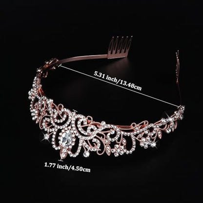 Crystal Tiara Crown Headband Princess Elegant Tiara with Combs for Women Young Ladies Bridal Wedding Prom Birthday Party, Rose Gold - color: Rose Gold