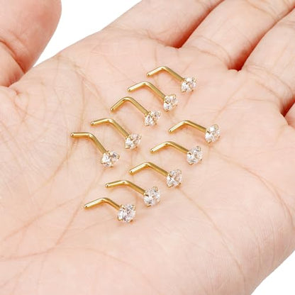 Cisyozi 18G Nose Rings Studs Hypoallergenic Nose Piercings 316L Surgical Steel Silver Nose Rings Set L Shaped Nose Nostril Piercing Jewelry for Women Men Diamond CZ 1.5mm 2mm 2.5mm 3mm 3.5mm 4mm - color: 18G - Gold- CZ 2.5mm