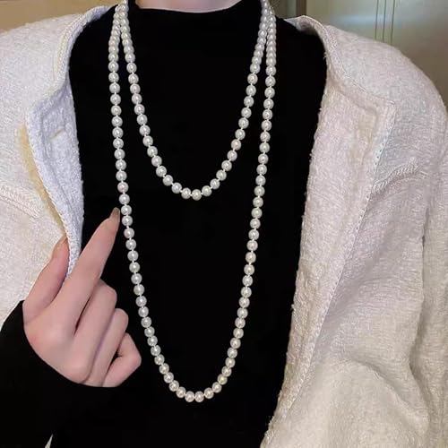 Long Pearl Necklace for Women 59" Faux White Pearls Necklaces Black Bow Pearl Beads Necklace 1920s Statement Bride Wedding Jewelry Gifts - color: White Pearl Necklace