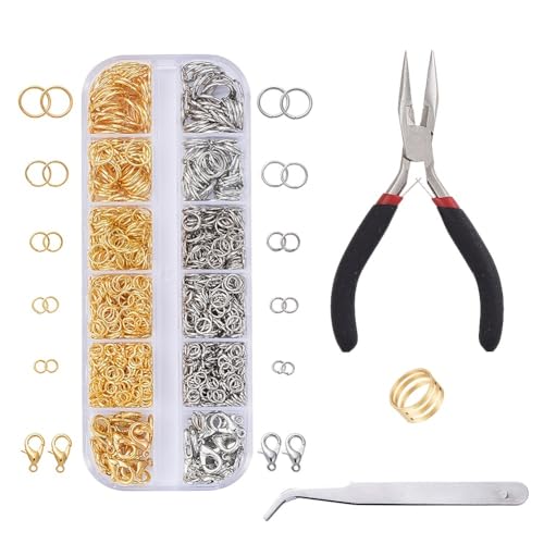Echoed Elegance 1188PCS Jump Rings for Jewelry Making Kit, Jump Rings and Necklace Clasps with Pliers Tools for Jewelry Making Supplies and Necklace Repair (Set A) - color: Set A