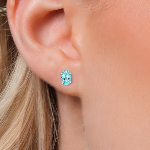Gem Stone King Oval Gemstone Birthstone Stud Earrings for Women Men | Oval Cut 7X5MM | Fine Jewelry Gifts for Mom Dad Wife Him Her - style: Apatite