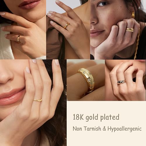 FAXHION 12PCS Gold Stackable Rings Set for Women, 18K Gold Plated Open Stacking Knuckle Ring, Adjustable Chunky Signet Band Statement Ring for Gift - color: 4-ringsGold