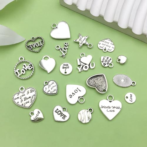 Sailanzi 100pcs Alloy Silver Love Series Pendant Jewelry Making DIY Keychain Earrings Pendant Various Design Charms for Jewelry Making Bracelets Necklace (SN299) - color: SN299