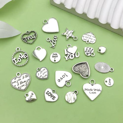 Sailanzi 100pcs Alloy Silver Love Series Pendant Jewelry Making DIY Keychain Earrings Pendant Various Design Charms for Jewelry Making Bracelets Necklace (SN299) - color: SN299