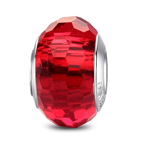 MICOO 925 Sterling Silver Charms for Bracelets,Fashion DIY Dangle Pendants Beads Simulated Birthstone Charms,Birthday Gifts for Women - color: 1 Red Charms