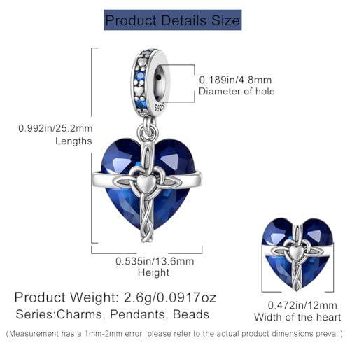 HappyStar 925 Sterling Silver Birthstone Charms for bracelets Fashion Cross Love Heart Dangle Pendant Bead Charm fit charm bracelets Happy Birthday Gift for Women MOMs - color: i-September Birthstone Charm
