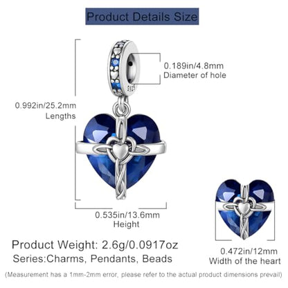 HappyStar 925 Sterling Silver Birthstone Charms for bracelets Fashion Cross Love Heart Dangle Pendant Bead Charm fit charm bracelets Happy Birthday Gift for Women MOMs - color: i-September Birthstone Charm