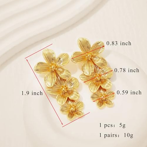 14K Gold Plated Heart Earrings for Women, Heart/Flower/Bow/Pearl Earrings Drop Stud Huggie Hoop Earring Hypoallergenic Earrings Christmas Earrings Festival Party Jewelry Gifts for Women - color: A-Gold Flower