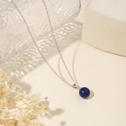 Natural Jade Necklace for Women Sterling Silver Adjustable Handmade Green Jade Pendant Necklaces Healing Crystal Necklace Good Luck Gift for Her - style: Lapis Lazuli Necklace