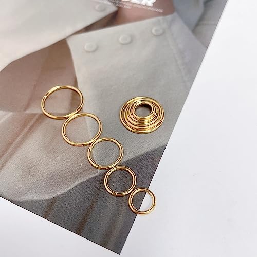 5Pairs Surgical Stainless Steel 16G Sleeper Cartilage Daith Tiny Small Hoop Earrings Mini Septum Hinged Clicker Nose Ring Helix Tragus Piercings Unisex Fashion Huggie Hoops Set 6-14MM - color: Gold