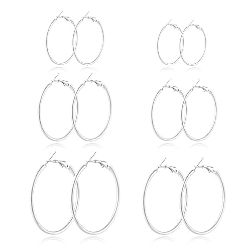 6 Pairs Gold and Silver Plated Hoop Earrings Set for Women – Trendy Silver and Gold Huggie Hoops, Big Silver and Gold Earrings, Chunky Jewelry for Multiple Piercings, Fashion Gift Pack, Stylish Silver Jewelry for Everyday Wear - color: Silver