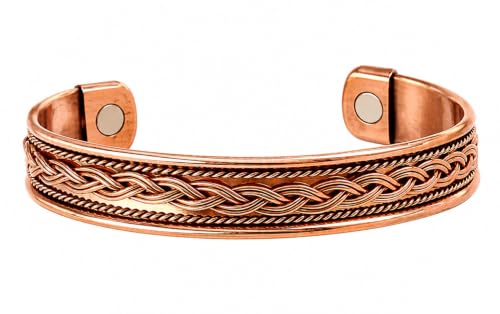 Touchstone Copper magnetic bracelet Tibetan style. Hand forged with solid and high gauge pure copper. Elegant braid pattern. - style: Braided 3