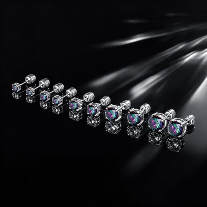 5 Pairs Screw Back Stud Earrings Set, Cubic Zirconia Stud Earring for Women Men Hypoallergenic 316L Surgical Stainless Steel Round Cut CZ 3-7mm - color: White-Rainbow
