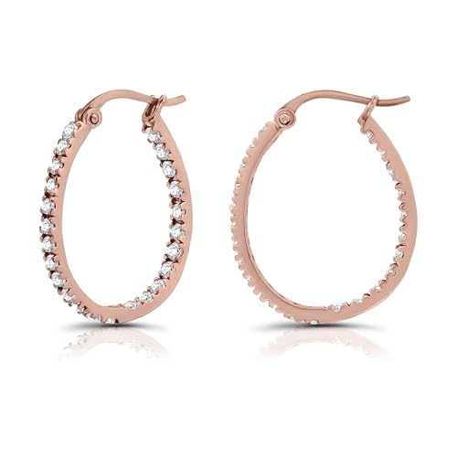 Hoops & Loops 925 Sterling Silver Cubic Zirconia Inside Out Oval Hoop Earrings for Women, 20mm 25mm 30mm - color: 20mm-Rose Gold