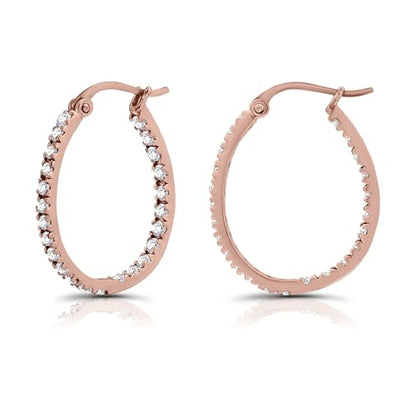 Hoops & Loops 925 Sterling Silver Cubic Zirconia Inside Out Oval Hoop Earrings for Women, 20mm 25mm 30mm - color: 20mm-Rose Gold