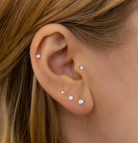 16G/18G/20G Tiny CZ Stud Earrings, Gold Flat Back Earrings, Threadless Cartilage Tragus Piercing Conch Stud Nose Helix Stud - color: Dot -Silver, size: 18 gauge (1.0mm post)