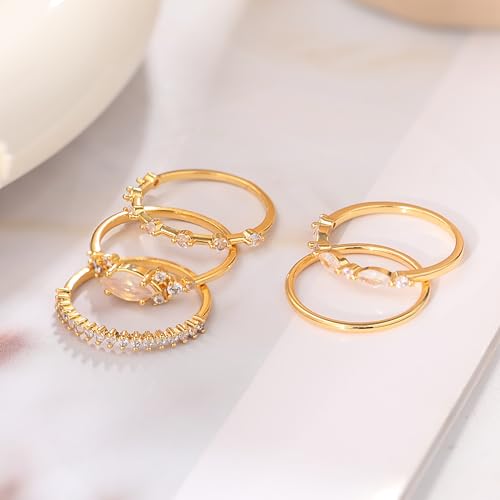 Honsny Stackable Gold Rings for Women Non Tarnish Engagement Wedding Bands | 18K Gold Plated, Cubic Zirconia Stacking Rings, Thumb Ring Set, Thin Eternity Promise Wedding Bands, Size 6 7 8 9 10 11 - color: Gold 1