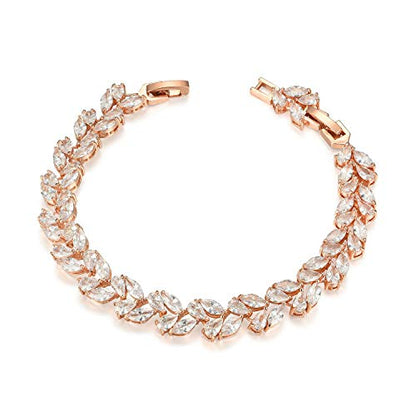 SWEETV Wedding Bridal Bracelet for Brides, Cubic Zirconia Classic Tennis Bracelet for Women Jewelry Gift - color: Rose Gold