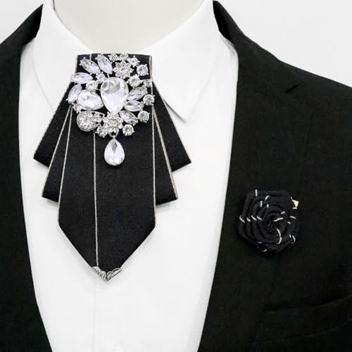 LJBFNN Bow Ties for Men Women, Pre-tied Bow Tie and Lapel Pin Set Crystal Rhinestone Bowties Men Women Wedding Party Prom - color: Black