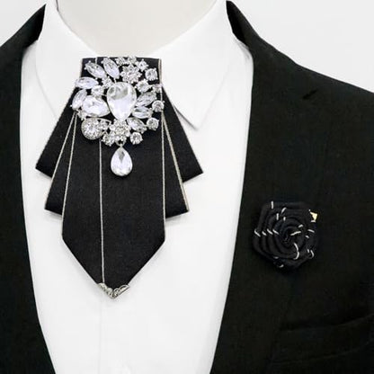 LJBFNN Bow Ties for Men Women, Pre-tied Bow Tie and Lapel Pin Set Crystal Rhinestone Bowties Men Women Wedding Party Prom - color: Black