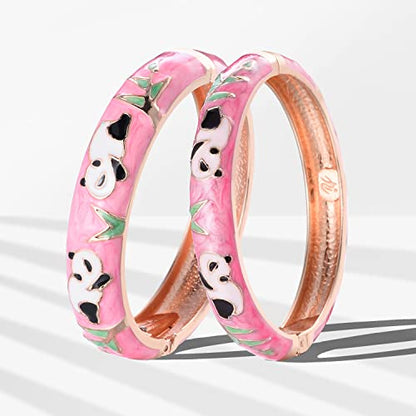 UJOY Cloisonne Chinese Panda Bracelets-Plated Gorgeous Handcrafted Gifts Enamel Bangles Set for Women 55C43 - color: C43-Panda (2 Pcs Set)-Pink