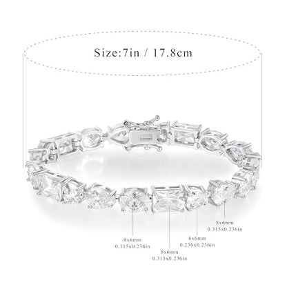 MDFUN 14K White Gold Plated Tennis Bracelet with Heart Oval Teardrop Rectangle Cut Cubic Zirconias for Women Men, 6.5-7.5 inches