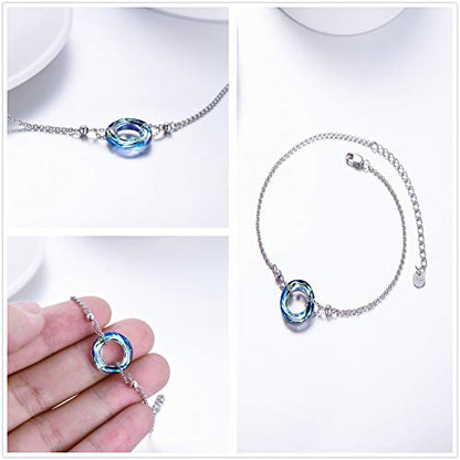AOBOCO S925 Sterling Silver Crystal Bracelet for Women, Sparkling Circle-round Crystal Bracelet Gifts - color: Blue
