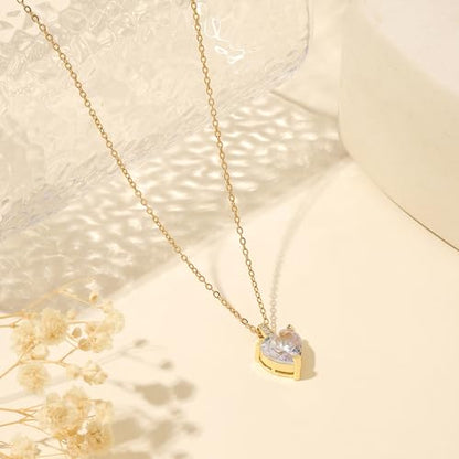 Heart Birthstone Necklace for Women, 14K Gold Plated Birthstone Pendant Necklace Cubic Zirconia Diamond Necklace Dainty Gold Necklace Birthday Gifts for Women Girls - color: 04. April(Diamond)