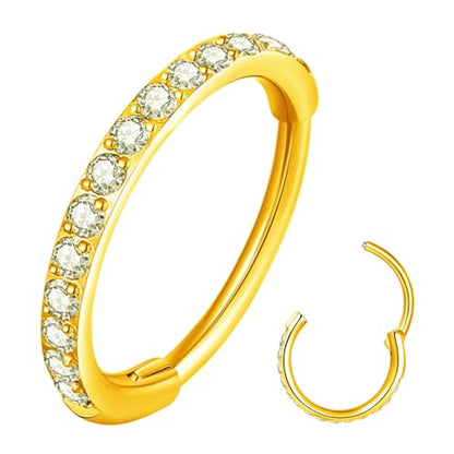 ORANGELOVE 20G 18G 16G Clear CZ Nose Ring Hoop 316L Surgical Steel Seamless Silver Septum Ring Clicker Jewelry Cartilage Earring Ear Piercing Hoop Earrings for Women Men Helix Rook Lobe Conch Tragus Daith Lip Hinged Piercing Jewelry with Cubic Zirconia -