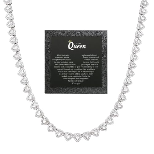 fasone Rhinestone Hearts Necklace, Iced Out Hearts Jewelry，Silver Tennis Necklace For Women，Tennis Necklaces For Women, Heart Tennis Necklace - color: White _15.7in my love