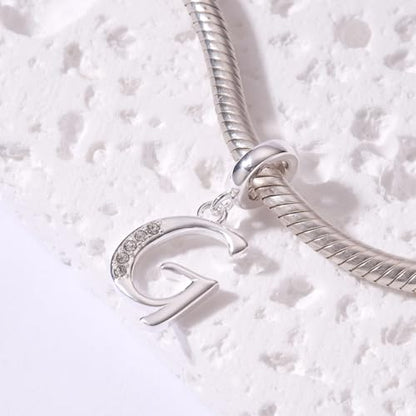 925 Sterling Silver Initial Charm fits Pandora, Gift for Mom Wife | Christmas,Birthday,Mother's Day, Anniversary, Valentine's Day - color: Letter G