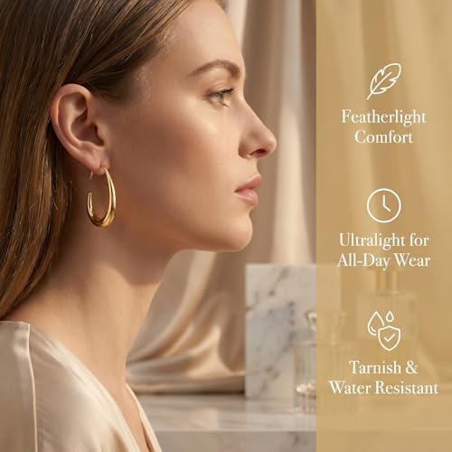 4 Pairs Gold Hoop Earrings for Women | 14K Gold Plated Hypoallergenic Small Large Earrings Set, Lightweight Stainless Steel Hoops - color: Metallic