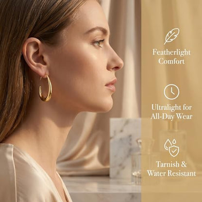 4 Pairs Gold Hoop Earrings for Women | 14K Gold Plated Hypoallergenic Small Large Earrings Set, Lightweight Stainless Steel Hoops - color: Metallic
